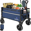 ROSONG Collapsible Wagon Cart with Wheels Foldable - Folding Utility Heavy Duty Wagons Carts for Grocery Sports Garden Shopping Camping Wheelbarrows (Navy Blue, 120L)