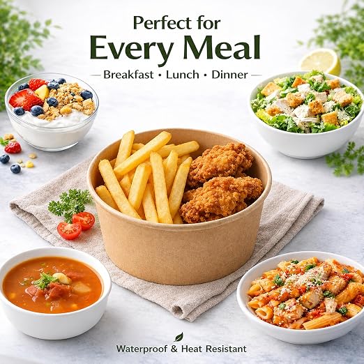 TOPtoper 80 Pcs 30 Oz【WITHOUT LIDS】 Large Paper Bowls Disposable Soup Bowls Bulk Plastic Free Party Supplies for Hot/Cold Food, Soup (30 OZ)