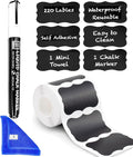Chalkboard Labels Roll for Jars 220pcs Wavy Shape - Waterproof Reusable Chalk Sticker Labels for Containers Storage Jars - Includes Erasable Liquid Chalk Marker & Mini Towel