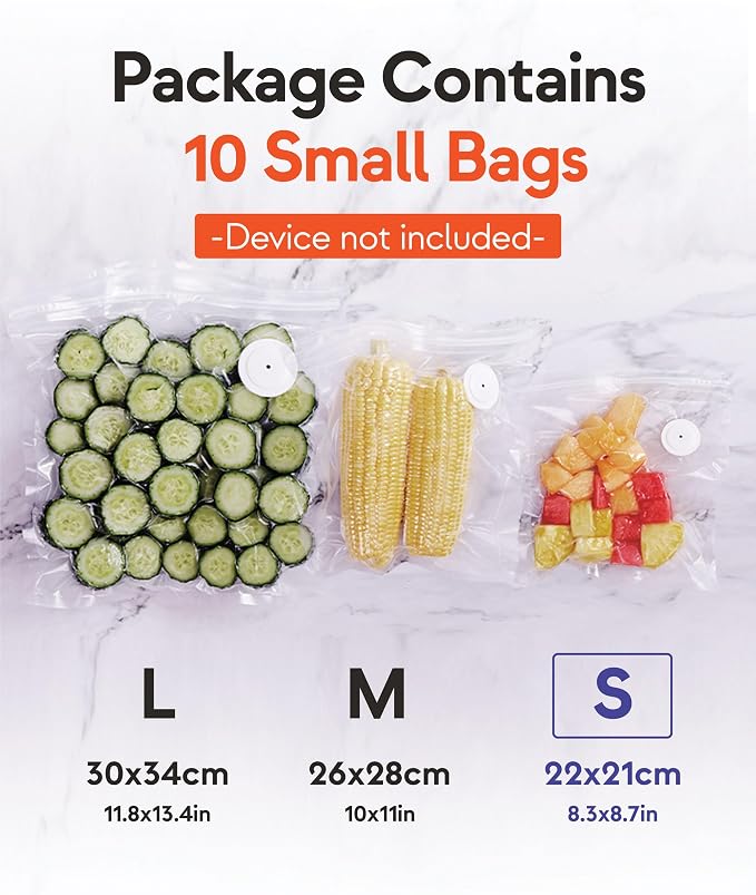 GIRAFFYCO 10 Small Reusable Vacuum Sealer Bags, 8.7 x 8.3 in, Airtight Food | BPA-Free Airtight Bags with Detachable Valve for Handheld Vacuum Sealer, Freezer, Fridge, Meal Prep & Snacks