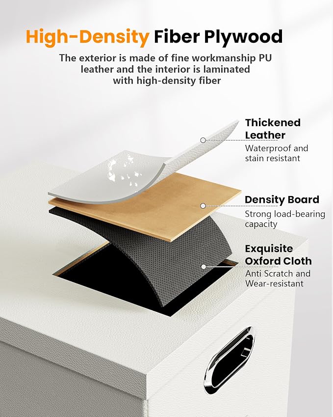 Oterri File Organizer Box with Lid, Portable Hanging File Box for Letter/Legal Files, Office/Decor/Home, 1 Pack, White Leather