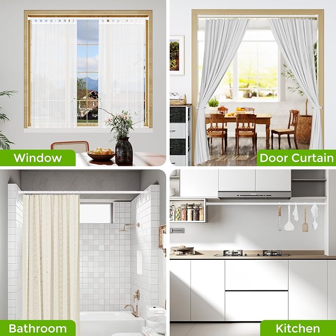 Tension Rods for Windows 30-63Inch Tension Curtain Rod White Adjustable Curtain Rod No Drilling Spring Rod for Light Shower Curtain,Doorway,Closets