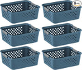 IRIS USA 6-Pack, Medium Plastic Storage Basket, Navy | Organize pantry items, office supplies, crafts, accessories, and household essentials with easy-carry storage for shelves