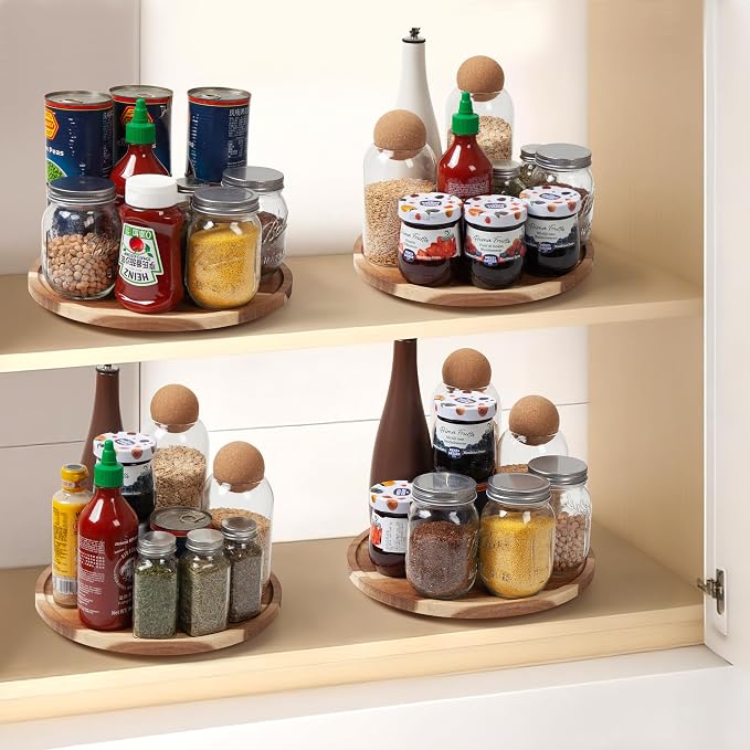 12in Wood Lazy Susan for Table Top, Turntable Organizer for Pantry Countertop Tabletop Spice Rack Spinning Rotating Organizer for Kitchen