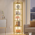 Hzuaneri Corner Shelf with LED Lighting, 6-Tier Glass Bookshelf | Steel Frame, Tempered Glass, Modern Style Corner Shelf, Suitable for Living Rooms, Bedrooms and Games Rooms