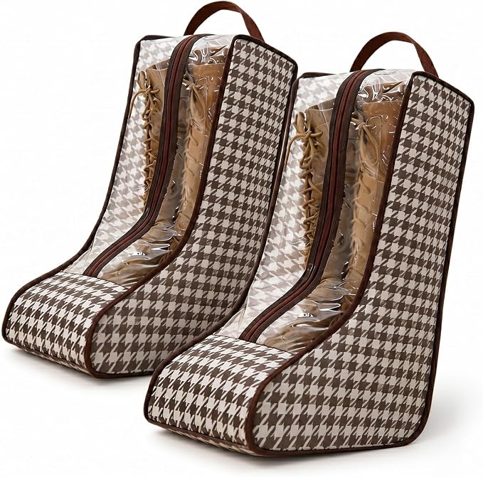 TUYUU 2 Pack Boot Storage Bag for Cowboy Boots, Portable Tall Boot Bags with Clear Window and Handle, Dustproof Non Woven Boot Organizer for Closet Travel Packing, Shoe Protector Bag for Women Boots