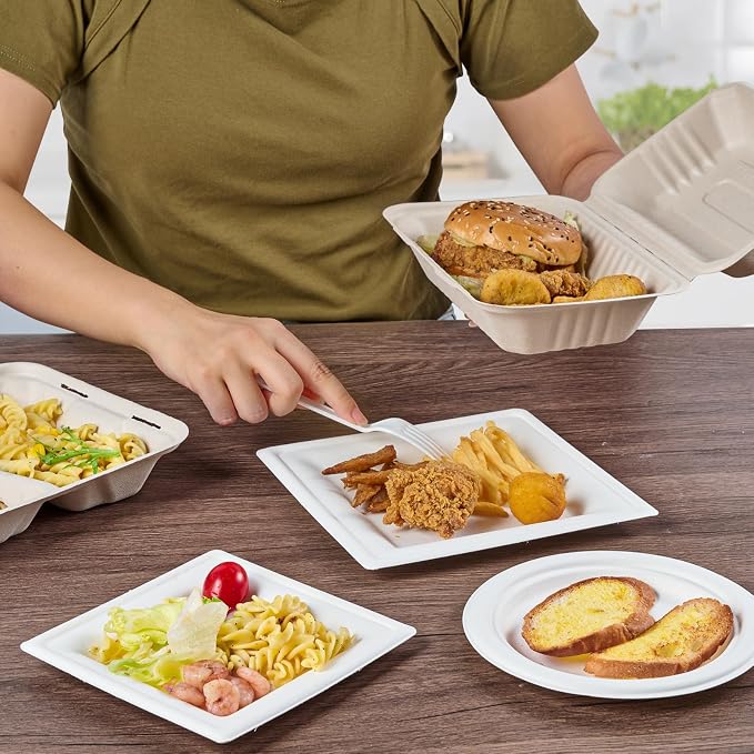 ECOLipak 75 Pack Compostable Clamshell Take Out Food Containers, 9x6 inch | Heavy-Duty Disposable To Go Boxes, Eco-Friendly Biodegradable To Go Containers For Food, Perfect for Next Day Lunch, Party