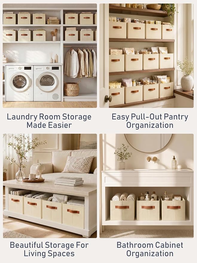5 Pack Large Closet Storage Baskets Bins for Shelves, Collapsible Fabric Closet Organizers and Storage with Polyester Handles, Decorative Baskets for Organizing Clothes, Towels, Linen Closet 14"x10"
