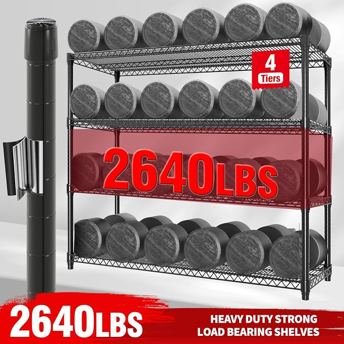 Metal Storage Shelving Units on Wheels, Storage Shelves 4-Tier Wire Rack Shelving for Garage, Heavy Duty 2640LBS Capacity, 72" H X 59 W X18 D Adjustable Shelf for Basement, Pantry, Kitchen