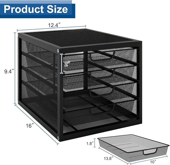 Natwind Mesh Desk Organizer with 4 Tier Sliding Drawers,Black | Paper Sorter, Multi-Functional Home Office Supplies Storage Tray for Letters, Documents,Mail, Files, Arts & Crafts Supplies