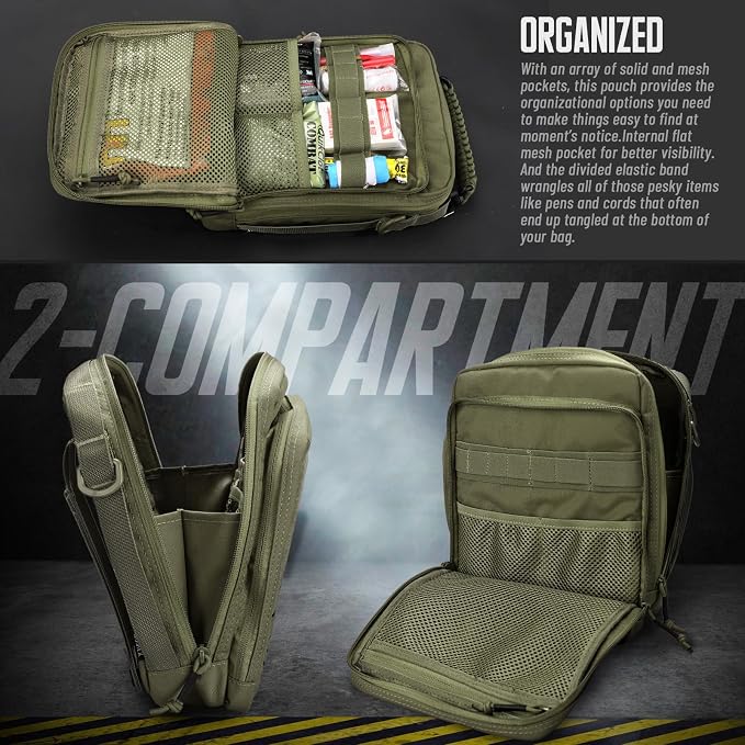 WYNEX Tactical Molle Admin Pouch, Molle Pouches of Double Layer Design | Utility EDC Pouch Organizer, Modular Tool Pouch, Medical EMT Attachment Bag,Large Capacity, Elastic Webbing Insert Panel