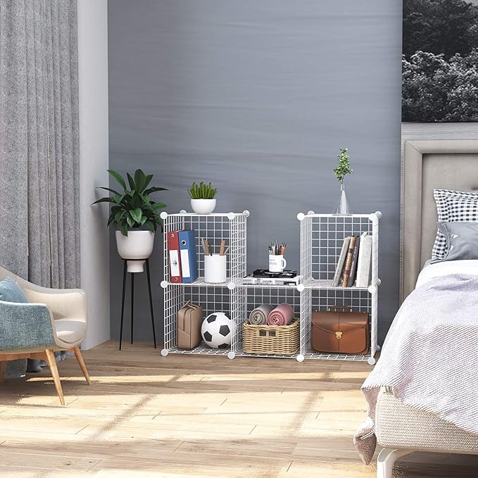 C&AHOME Wire Cube Storage, 6 - Cube Organizer Metal C Grids, Modular Shelves Units, Storage Bins Shelving, Closet Organizer, Ideal for Home, Office, Living Room, 36.6”L x 12.4”W x 36.6”H White