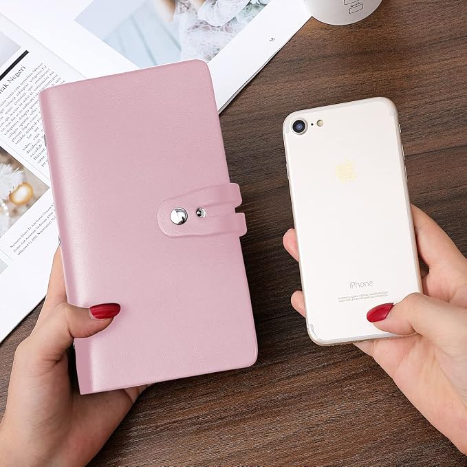 RFID Credit Card Holder, Leather Business Card Organizer with 96 Card Slots, Credit Card Case for Managing Your Different Cards and Important Documents to Prevent Loss or Damage (Pink)