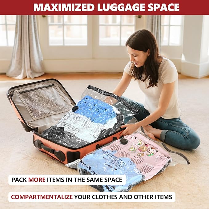 Vacuum Seal Bags for Clothing Travel and Home Storage, Travel Vacuum Bags with Electric Pump, Space Saver Compression Packing Cubes for Luggage Suitcase Bedding Blankets Clothes, 10 Small