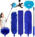 Duster with Extension Pole - Royal Blue | 6-in-1 Kit Dusters for Cleaning, Extendable Duster with 100 Inches, Microfiber Dusters for Ceiling Fans, Furniture, Blinds