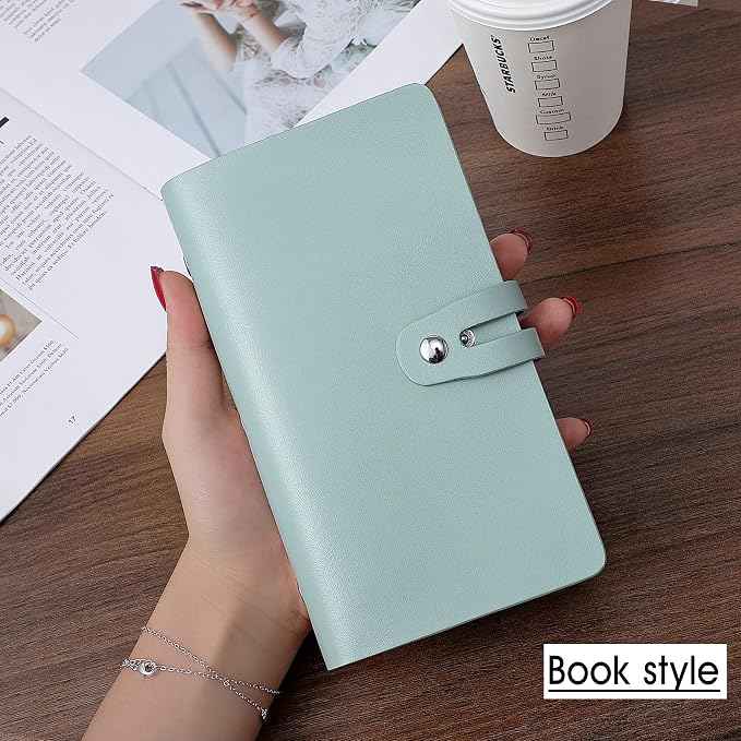 RFID Credit Card Holder, Leather Business Card Organizer with 96 Card Slots, Credit Card Case for Managing Your Different Cards and Important Documents to Prevent Loss or Damage (Light Green)