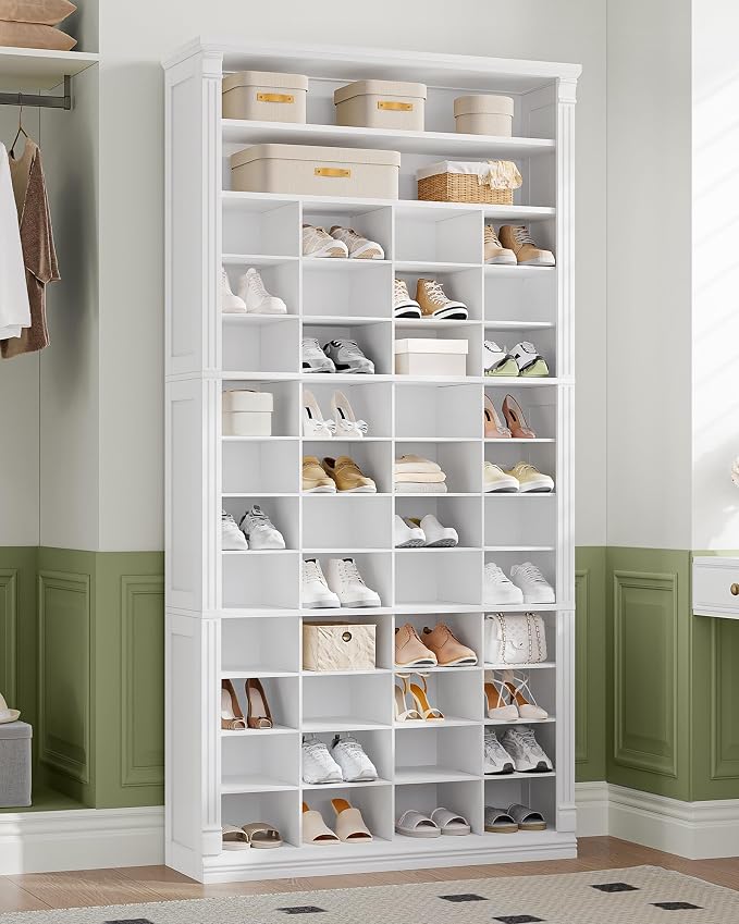 Hzuaneri 13 Tiers Shoe Storage Cabinet, Tall Shoe Cabinet with Cubby, Wooden Shoes Organizer for Closet, 52 Pairs, Shoes Cubby Organizer for Entryway, Hallway, Bedroom, White SR41003X