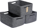 MiniArk Large Storage Baskets for Shelves, 17 x 13 x 7.5” Closet Organizers Bins for Clothes Blanket Towels, Baby Nursery, Toy Baskets Box, Woven Rope Baskets, 3 Packs Dark Gray