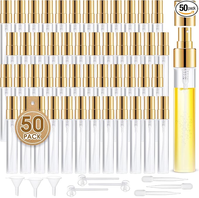 Mini Glass Spray Bottle 50pcs 5ml Clear Spray Bottle Empty, Fine Mist Refillable Mini Perfume Spray Bottle, Perfume Atomizer, Travel Spray Bottle For Hair, Small Empty Sample Containers Portable