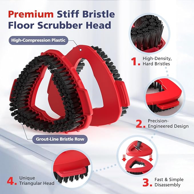Spin Mop Scrub Brush Head for O Ceda EasyWring 1-Tank System(Red) | Hard Bristle Scrubber Brush for Floor Cleaning Accessories (Not Fit for RinseClean 2-Tank-Blue Inner), 2 Pack