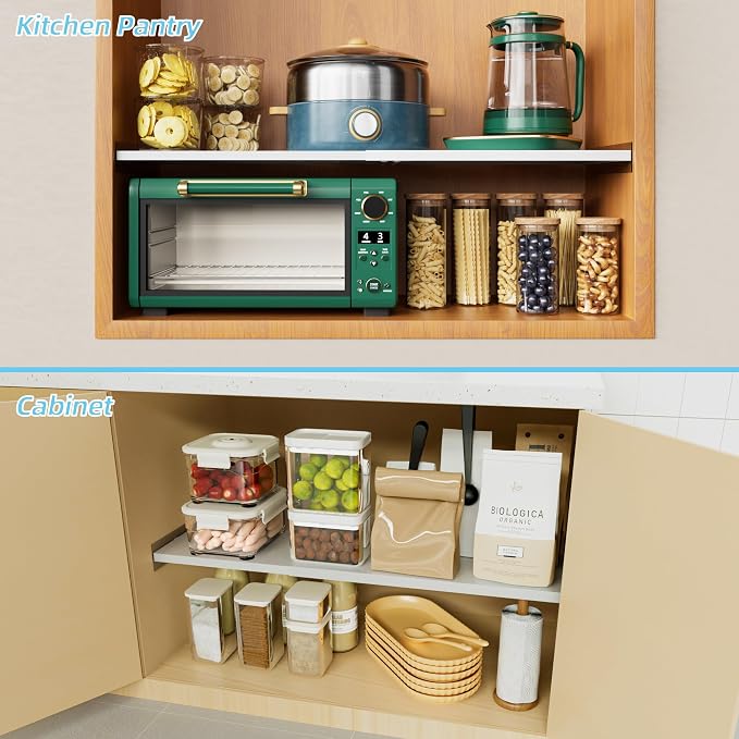 Expandable Closet Tension Shelves, 3 Packs Metal Storage Racks Organizer,DIY Perforated Dividers Separators for Cabinet Wardrobe Cupboard Kitchen (White,7.9" D x 17"-31" W,3PCS)