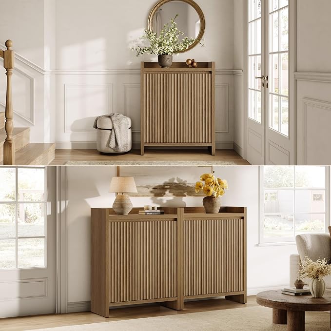 SICOTAS Shoe Cabinet - Fluted Shoe Storage Cabinet for Entryway, 24-Pair Shoes Organizer with Doors & Adjustable Shelves, 6-Tier Shoes Rack Entrance Storage Cabinet for Hallway, Closet, Living Room
