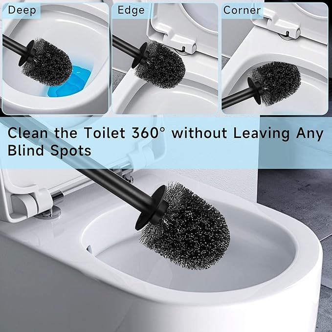 Toilet Brush and Holder Set, Toilet Bowl Brush, Compact Bathroom Accessories, Durable Toilet Scrub Bristles, Drip-Proof, Deep Cleaning, Black, 1 Pack