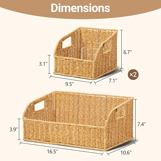 Brownlily Wicker Pantry Storage Baskets with Chalkboard,Handwoven Baskets for Organizing with Built-in Handles, All-Purpose Storage Baskets for Shelves, Laundry Room, Natural - Single Set (3-Piece)