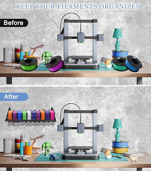 2 Tier Wall Mount Filament Storage Rack Holds 20 Rolls 1KG 3D Printer Spool | Holds 18+ Spools, 50LBS Load/Shelf, 22mm Heavy Pipe, Fits Small Print Farms, Assembles in 15 Mins, Versatile Storage Use