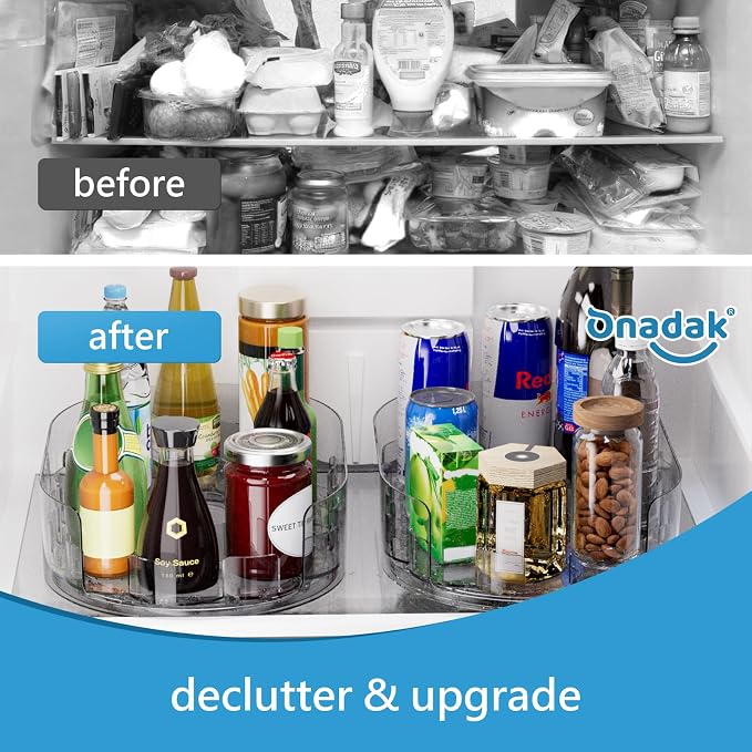 Lazy Susan Turntable Organiser for Fridge, 360°Rotating Spice Racks for Kitchen Cabinet, Fridge and Pantry Organizer, 33 X 7.5cmClear PET Revolving Condiment Holder﻿