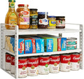 Expandable Cabinet Shelf Organizer, 2-Tier Countertop Storage Riser | Heavy-Duty Metal, Holds 80 lb, Adjusts Wide, 13 Height Slots, Tilt Option, for Kitchen, Pantry & Cupboard, Under Sink, White