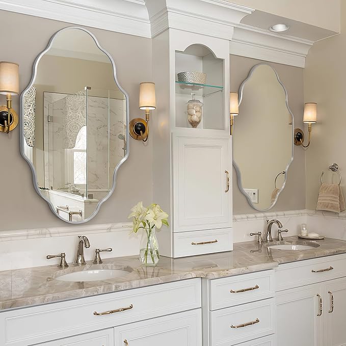 Dorlicecass Wall Mirror for Bathroom - Silver Mirror Wall Decor 26" x 46"Modern Mirror Wall Decor with Aluminum Alloy Frame for Bathroom, Bedroom, Living Room, Dining Room, Cloakroom, Entryway
