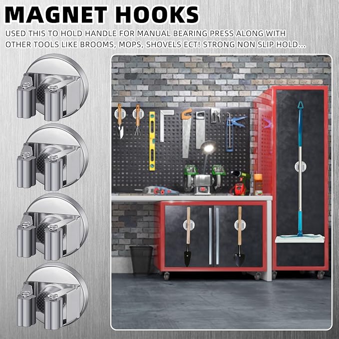 Vercraft 2 Pcs Magnetic Mop Broom Holder Movable Magnetic Broom Holder Rack, Anti Slip Wall Mounted Utility for Cleaning Tools, Garage, Kitchen, Laundry, Garden (Silver)