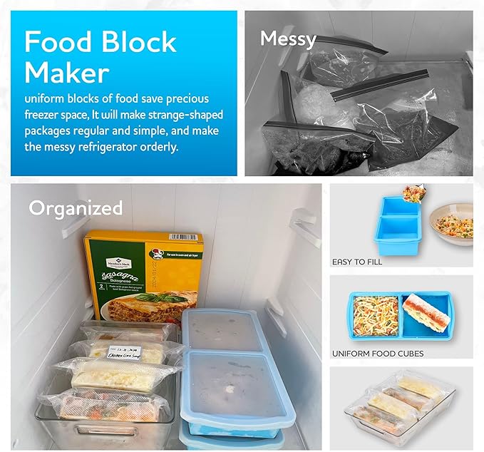 ZIP STANDING Silicone Freezer Trays with Lid,2-cup Soup Freezer Container large Ice Cube Molds with Reinforced Steel Ring Top for freezing Soup Sauce Broth Leftovers oven Dishwasher -Safe (red)