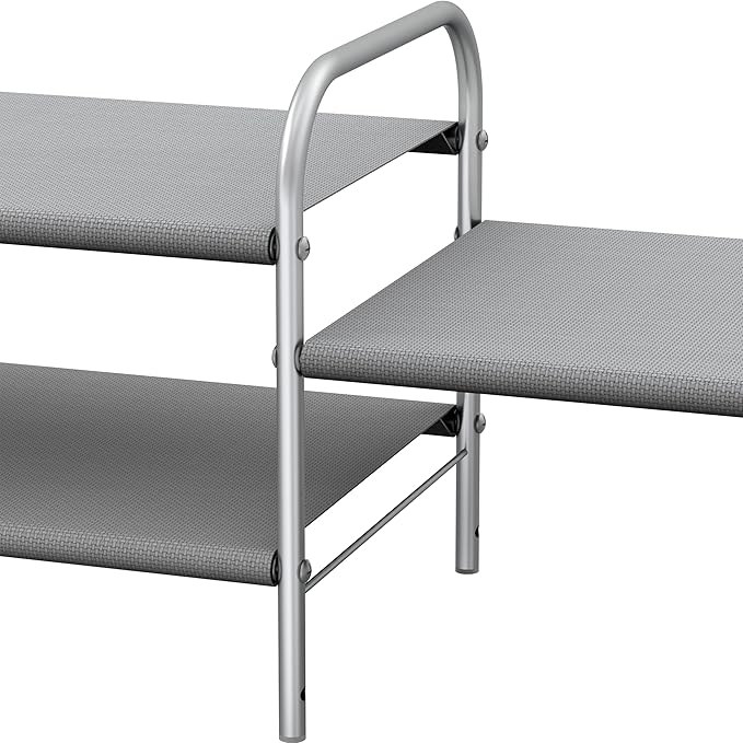 Simple Houseware 2-Tier Shoe Rack Storage Organizer, 12 Pairs, Grey | Space-Saving Shoe Shelf with Sturdy Metal Frame and Non-Woven Fabric Shelves for Entryway, Garage & Corridor