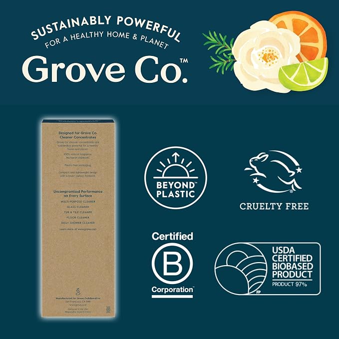 Grove Co. Refillable Glass Spray Bottles for Cleaning, 2 x 16 oz Bottles | Reusable; Custom Labels; Compatible with Grove Co. Cleaning Concentrates; No Plastic Waste; Durable, Recycled Glass