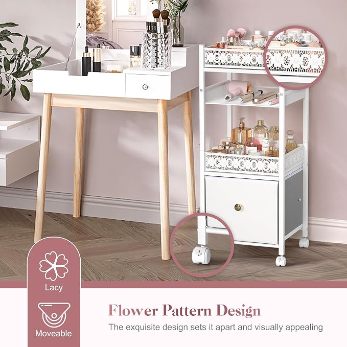 Makeup Organizer, Large Skincare Organizers, Make Up Organizers for Vanity, Makeup Storage Cosmetic Organizer with Drawer, Bathroom Vanity Organizer Makeup Holder Cart for Skin Care Hair Tool Beauty