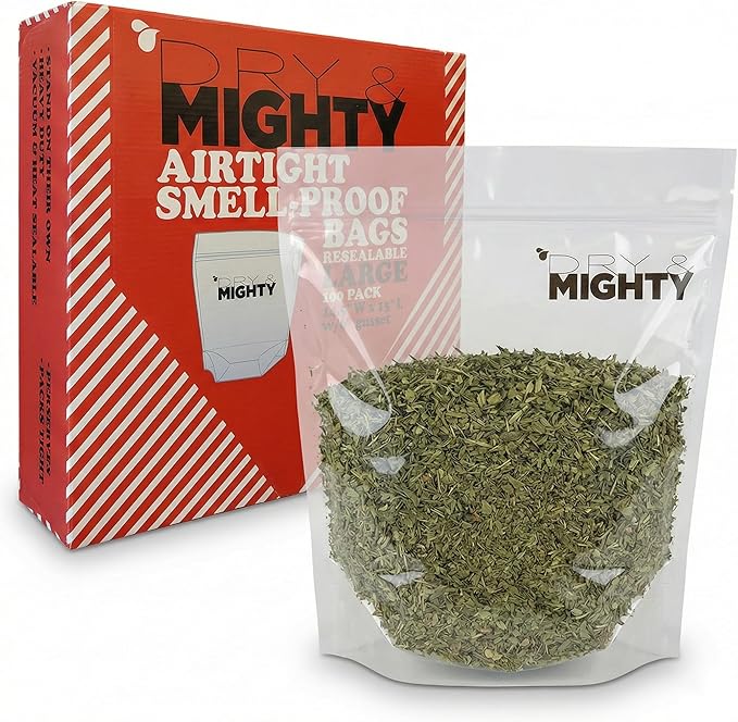 Dry & Mighty Smell Proof Turkey Bag 100 Pack Large 13"x14.5",USA Food Grade, Provides the Perfect Environment for Curing Herbs, Tear-Resistant 1LB Bags, Great for long term herb storage, Bulk