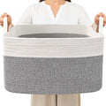 96L XXXLarge Woven Laundry Basket with Sturdy Handles - White/Grey | Machine washable,Space-Saving Collapsible Design,Cotton rope, blanket basket living room,for toys clothes nursery bathroom