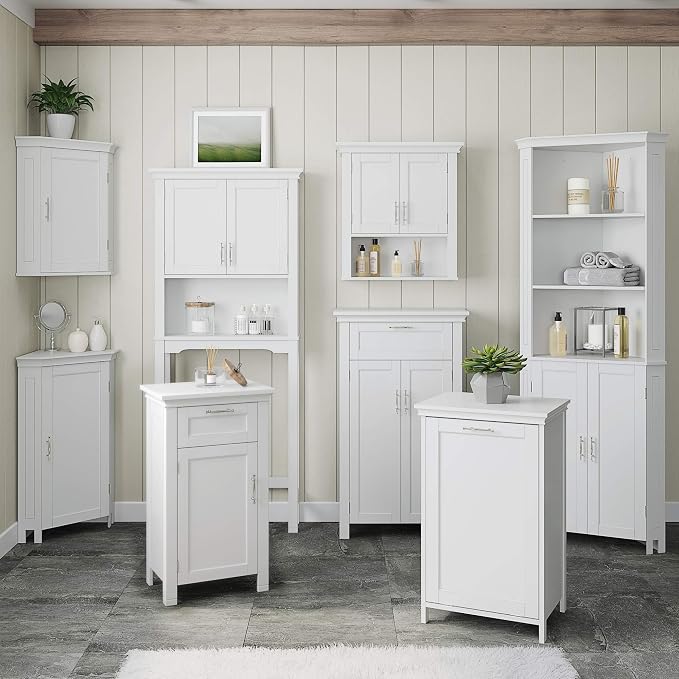 RiverRidge Somerset Two-Door Bathroom Wall Mount Medicine Cabinet, White | Open Display Shelf, Adjustable Interior Shelf, Two-Tone Handles, Space-Saving, Laundry Storage
