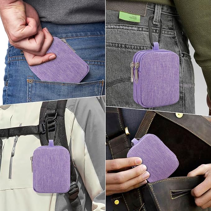 E-Tree Coin Purse with Carabiner Clip, Dual Layer Card Case Holder, Mini Pouch for AirPod Earphone Keychain USB Cable,Wallet, Small Accessories Organizer Bag for Women and Men (Purple)