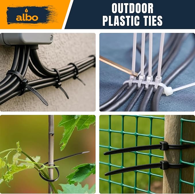 ALBO White Zip Ties Heavy Duty 16 Inch Long 120lb - 100 Pack Plastic Cable Ties 0.3 Inch Thick UV Resistant Tie Wraps for Indoor and Outdoor Use