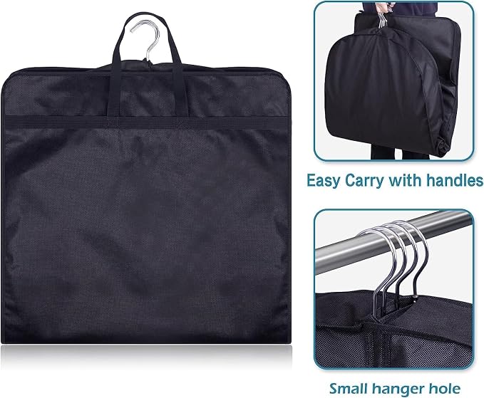 KIMBORA 43" Suit Bags for Closet Storage and Travel, Gusseted Mesh Hanging Garment Bags for Men Suit Cover With Handle for Clothes, Coats, Jackets, Shirts（3 Packs，Black）