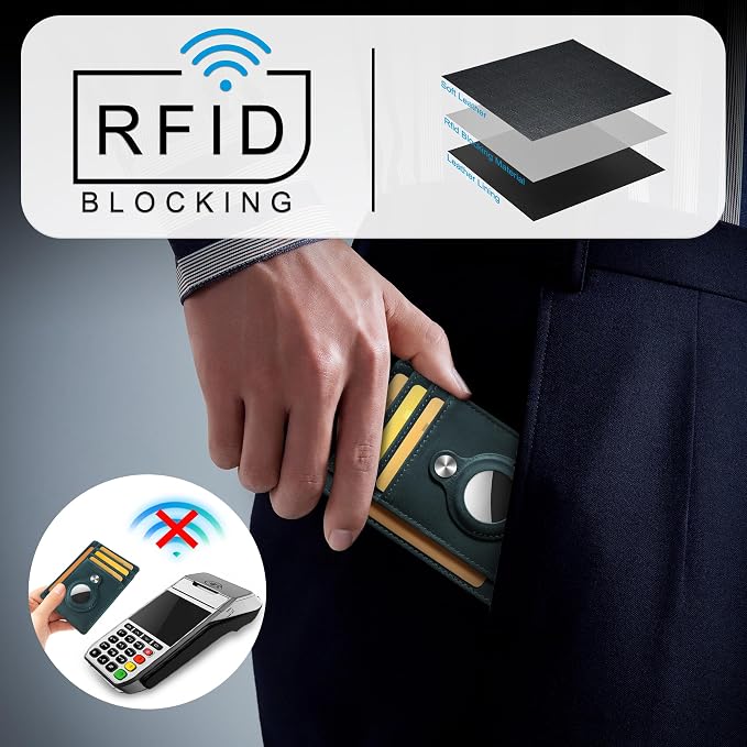Slim Minimalist Front Pocket Air Tag Wallet, RFID Blocking Card Holder Wallet with Airtag Holder