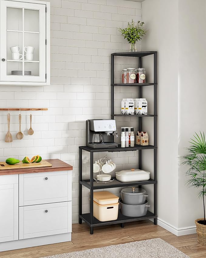 CHOEZON 6-Tier Corner Shelf, Industrial Corner Bookshelf with Desk Top, Diamond-Shaped Storage Shelves, Display Stand for Small Spaces, Living Room, Home Office, Foyer, Black TCJ70BB