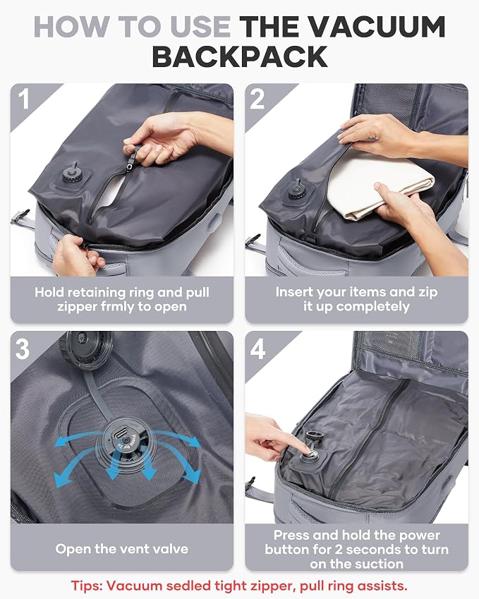 coofay Vacuum Backpack Travel with Pump Vacpack Travel Backpack with Vacuum System Mochila de Viaje Compresion al Vacio Easyvacpack Airbag Backpacks for Traveling Carry on Luggage