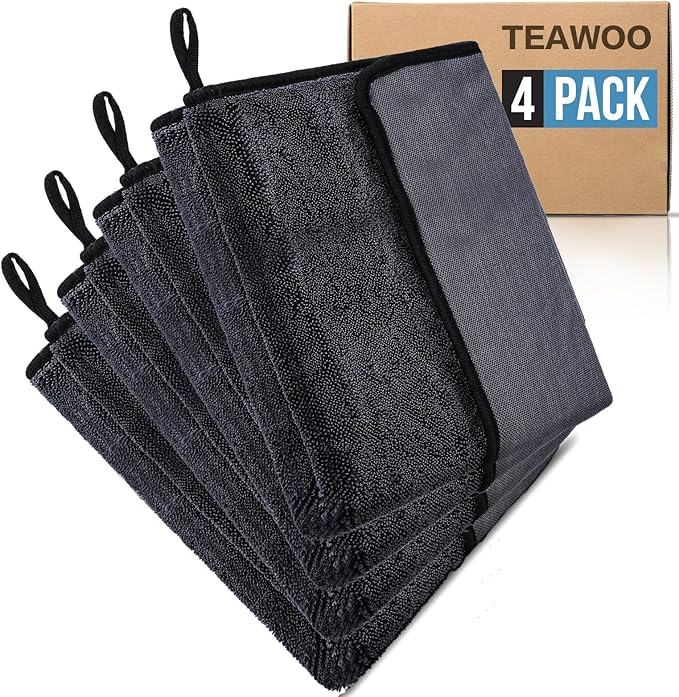 TEAWOO Shiny Wipes Shower Cleaning Cloth, Ultra Absorbent Car Drying Towel, 4 Pack 16 x 24 inch Microfiber Cleaning Cloth for Car, Bath & Househood