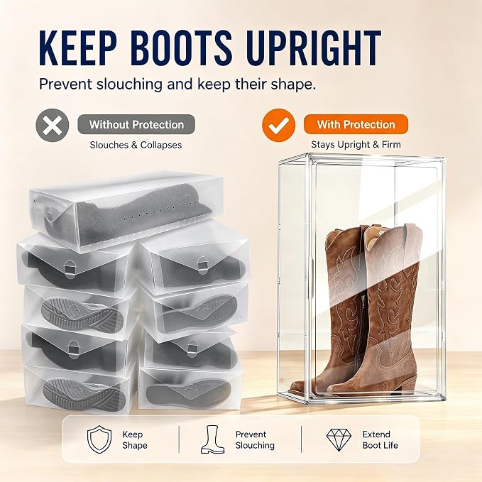 Extra Tall Clear Boot Storage Box for Knee-High and Riding Boots | 23.6-inch height helps keep tall boots upright. Ideal for riding boots, fashion boots and seasonal footwear, huge figures.