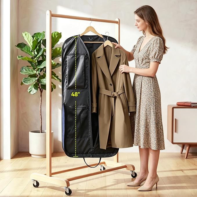 BALEINE Travel Garment Bag, Travel Suit Bag for Men, Water Resistant Carry on Garment Bag for Hanging Clothes, Garment Duffel Bag for Travel Business (Blue, 48")