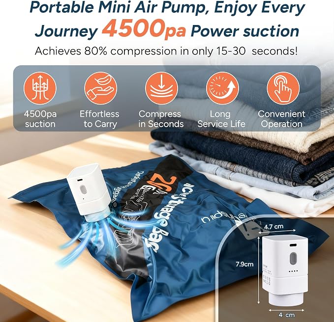 Oxford Fabric Vacuum Storage Bags for Travel, Wireless Pump & 15-Pack Set | 2026 Upgraded Vacuum Storage Bags with Wireless Pump, Opaque Design for Privacy & 80% Space Saver for Travel & Home